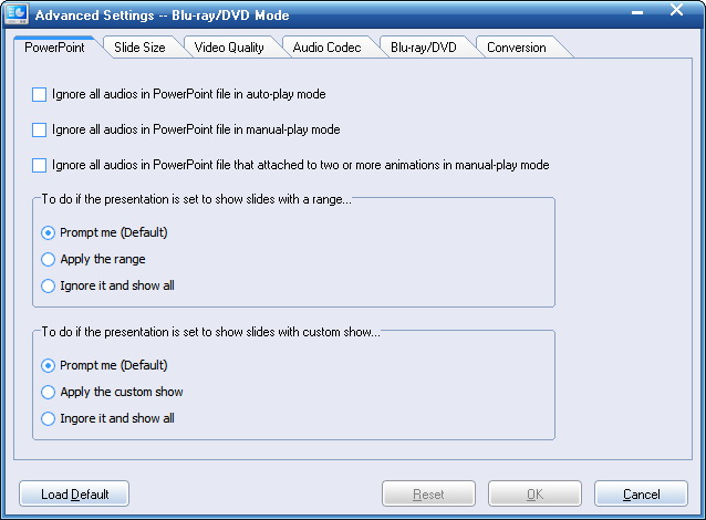 Advanced settings of burning PowerPoint to DVD/Blu-ray Disc