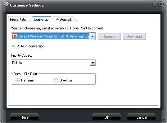 Select default PowerPoint version and Priority Codec